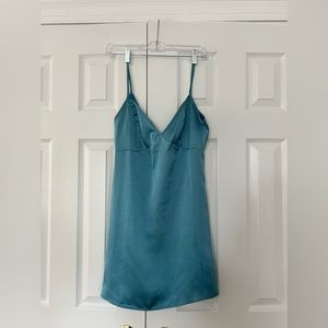 satin turquoise mini dress